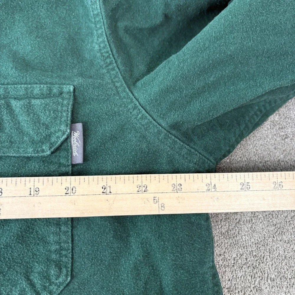 Woolrich Button Down Chamois Shirt Mens Large Green Heavyweight Flannel Outdoor